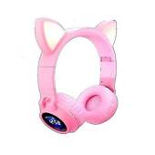 Audifonos diadema orejas de gato con pantalla rosa
