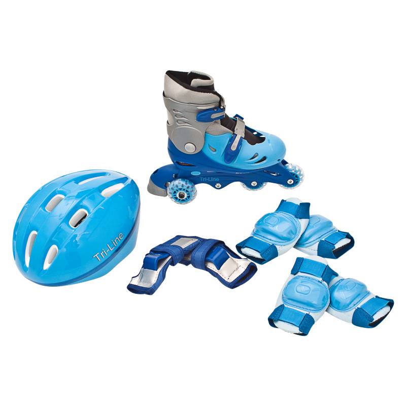 Set de patines + casco + rodilleras + coderas azul Importados