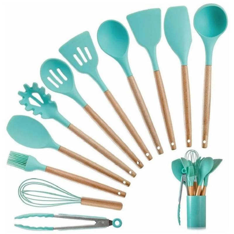 Set 12 Utensilios de Cocina Silicona Verde - Promart