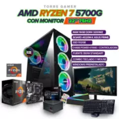 AMD - PC GAMER RYZEN 7 5700G /SSD 512GB/ RAM 16GB 3200MHZ/ BOARD A520/ MONITOR FHD 22"