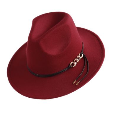 Sombrero Fedora Paño MujerHombre Ajustable Bordo Cadena GENERICO