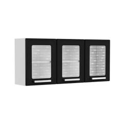 Gabinete Superior de Cocina 3 puertas de Vidrio En Acero al Carbón 120 cm Color Negro-Bertolini