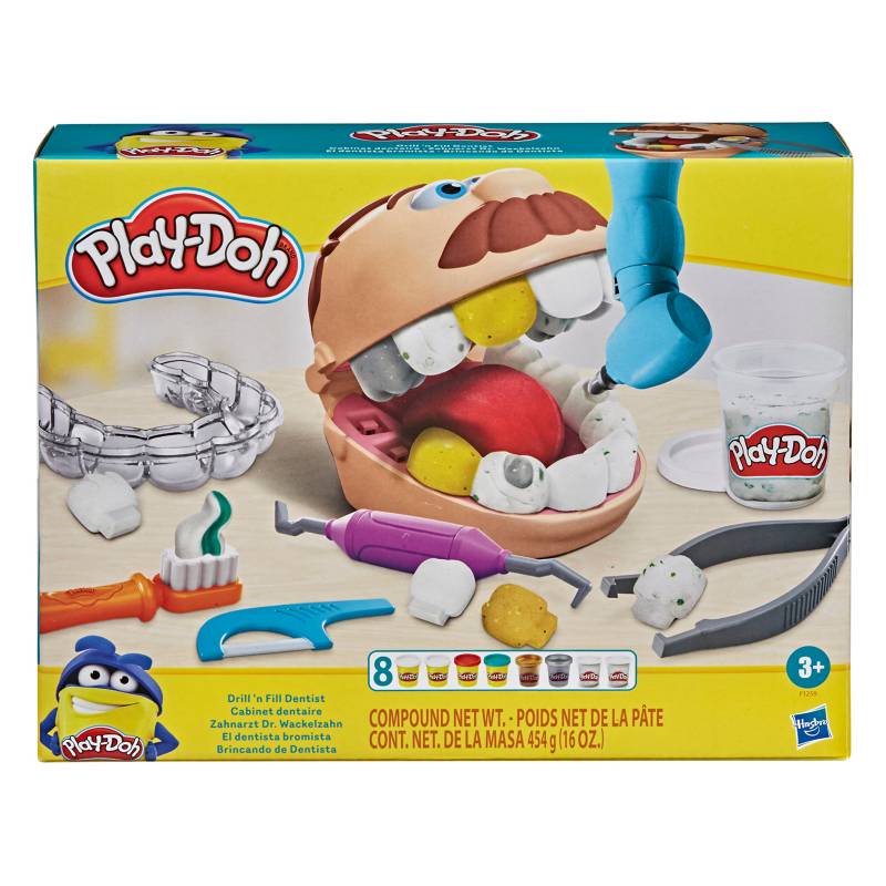 PLAY DOH - Dentista Play Doh, incluye ( maquina +  9 accesorios  +  8 tarros plastilina) apartir 6 años
