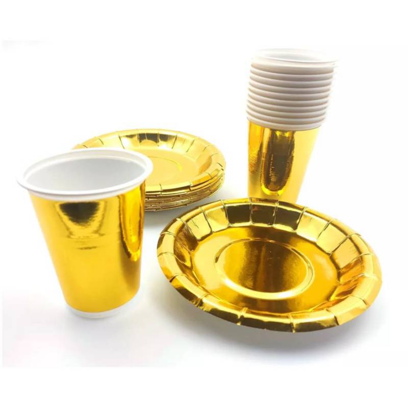 Combo Home & Details de 52 Piezas Vajilla, Vasos Y Plato Base Dorado