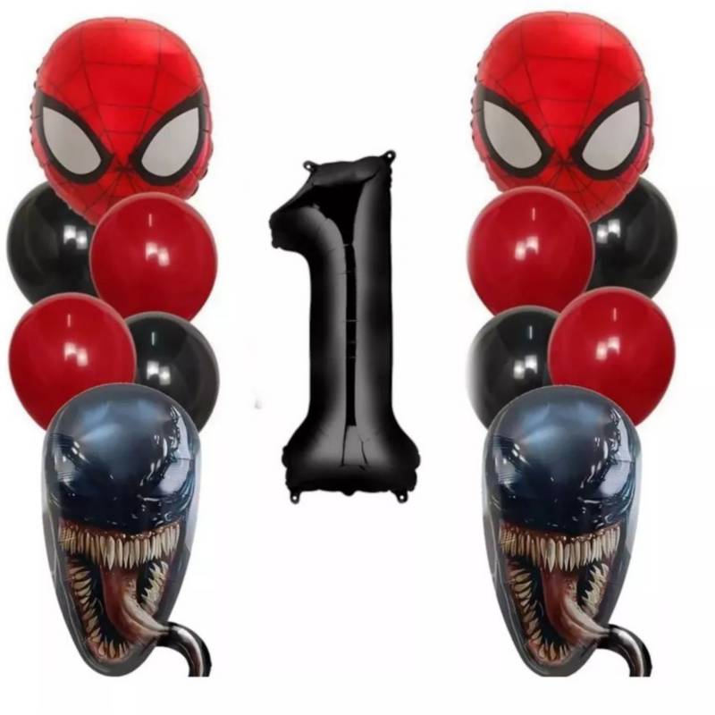 Kit decoración globos spiderman venom cumpleaños rojo negro