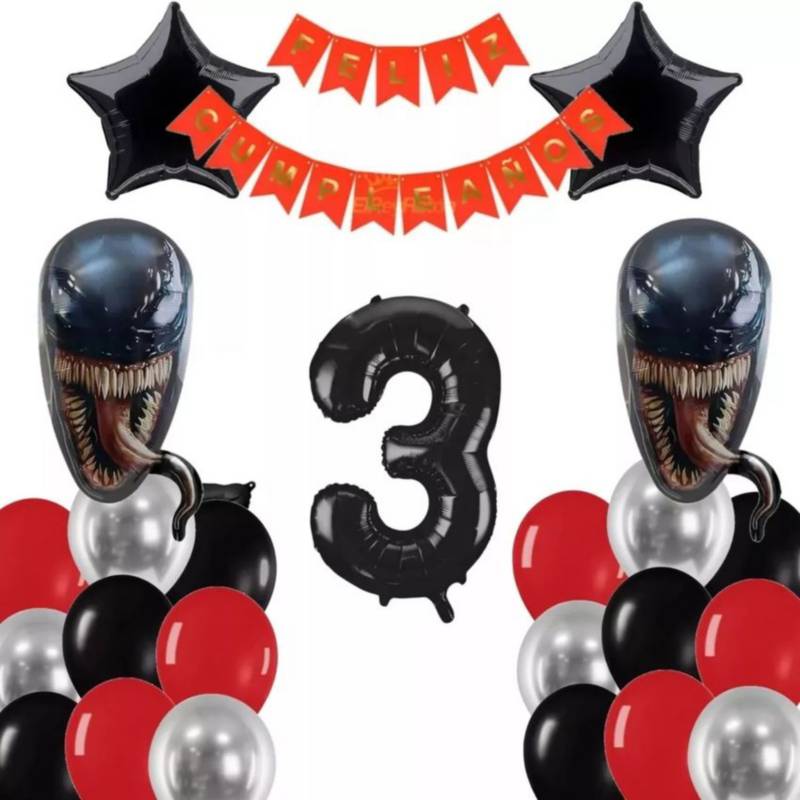 Kit decoración globos spiderman venom cumpleaños rojo negro GENERICO