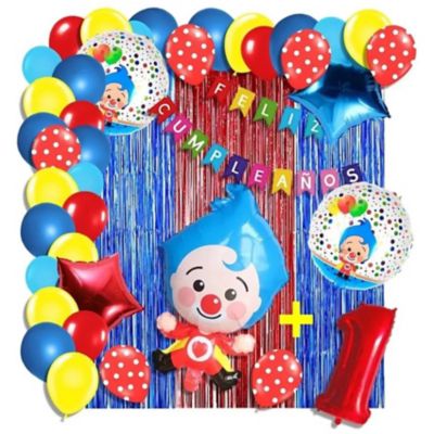 Arco globos payaso plim decoración rojo azul cortina número GENERICO