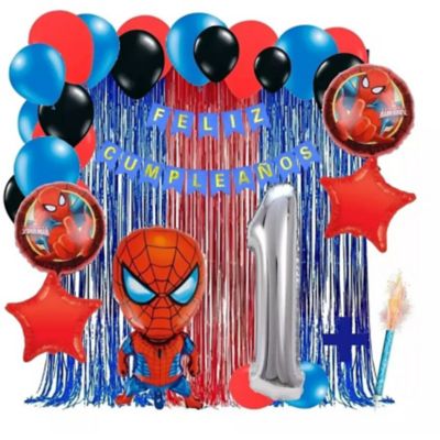Kit decoración spiderman rojo azul cortina feliz cumpleaños GENERICO