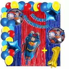 GENERICO - Arco decoracion 105 globos superman rojo azul cortina número