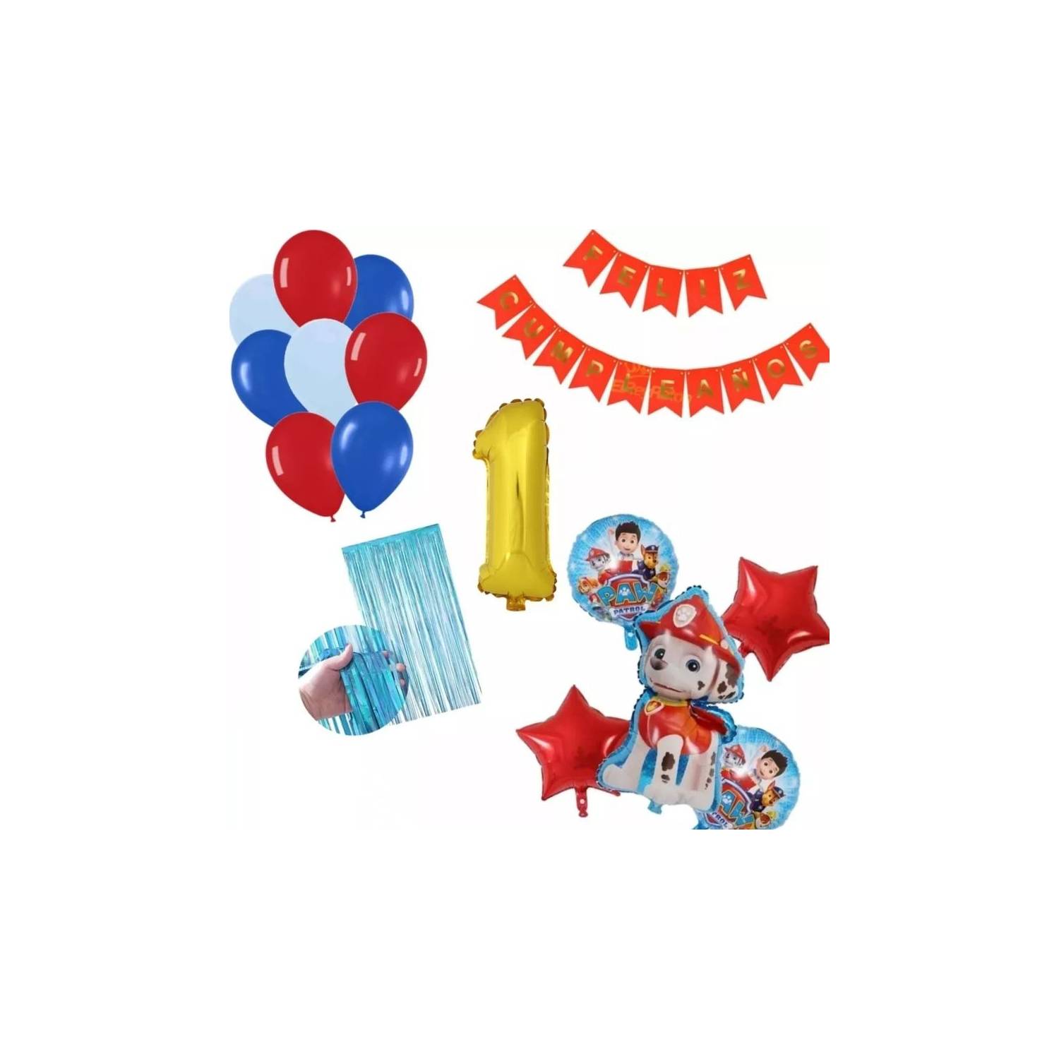 Kit globos patrulla canina marshall rojo azul cumpleaños GENERICO
