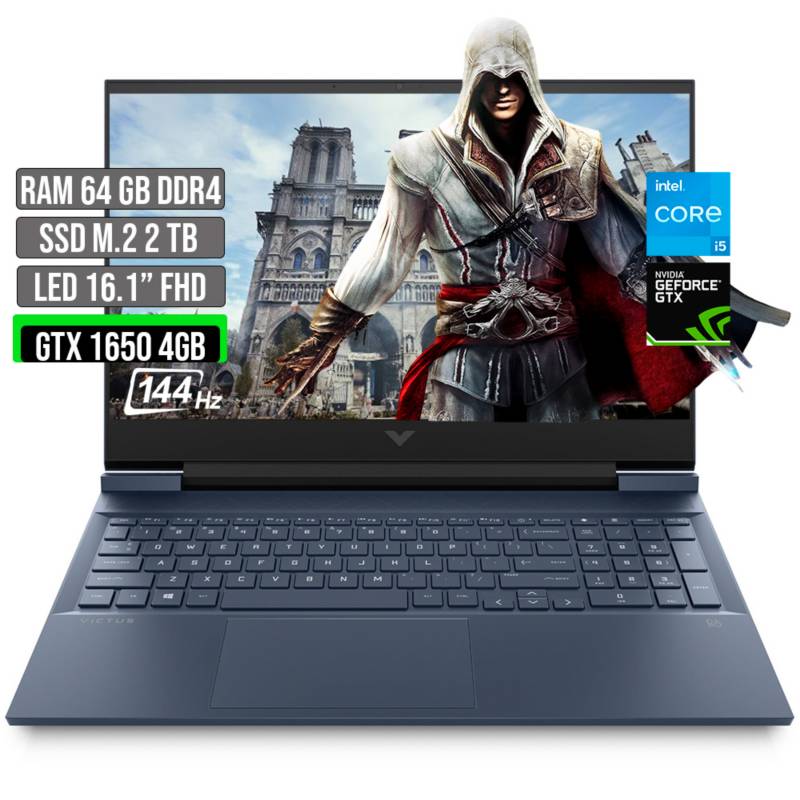 Portátil gamer HP Victus, Intel Core i5, RAM 8 GB, 512 GB SSD, 16-D0504LA,  16.1 FHD, azul