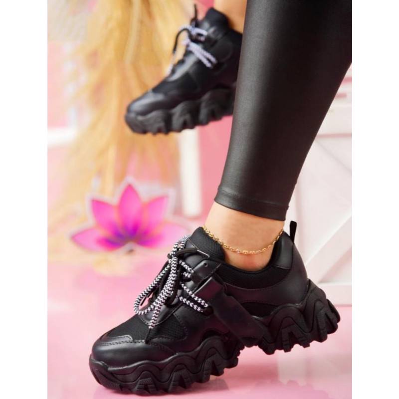Tenis de Moda Femenina Calzado Casual Zapatos Negros Urbanos Informal