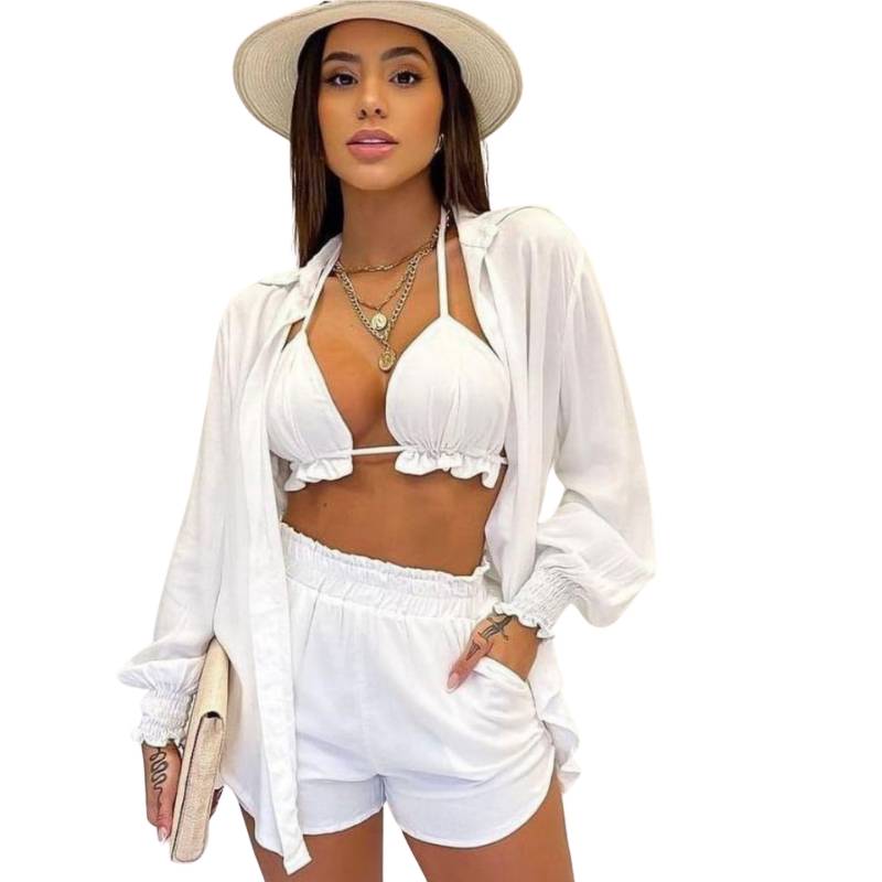 Conjunto short de 3 Piezas Playero Ropa de Verano - Blanco