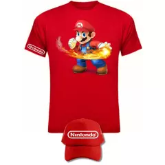 NINTENDO - Camiseta Mario Bros Fire Obsequio Gorra