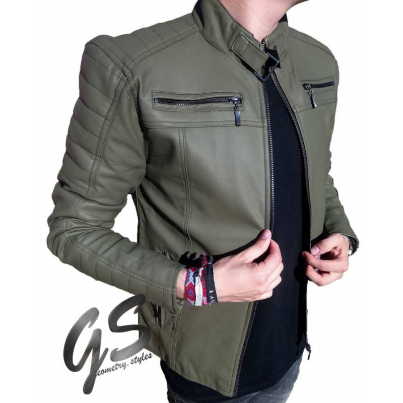 Chaqueta hombre Cuero Sintético Chamarra Slim gris