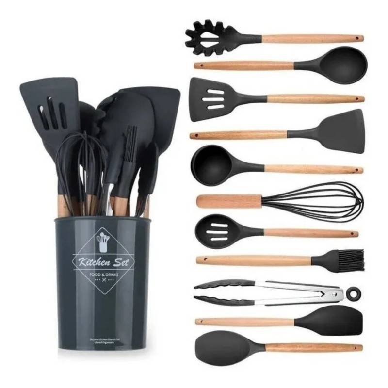 Set cucharones utensilios cocina de silicona 12 piezas rosado MAH HOGAR