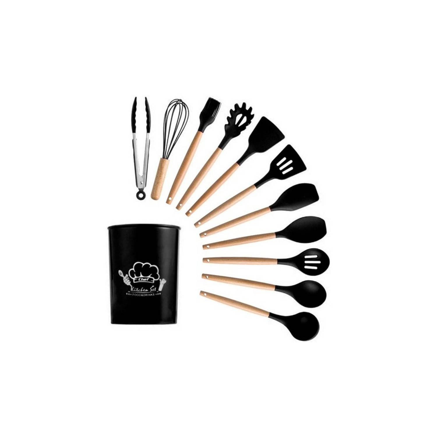 Set 4 Utensilios Cocina, Madera Haya Alta Calidad Y Nylon, Resistente Altas  Temperaturas 210ºc, No Rayan Negro Smile Sak-3 con Ofertas en Carrefour