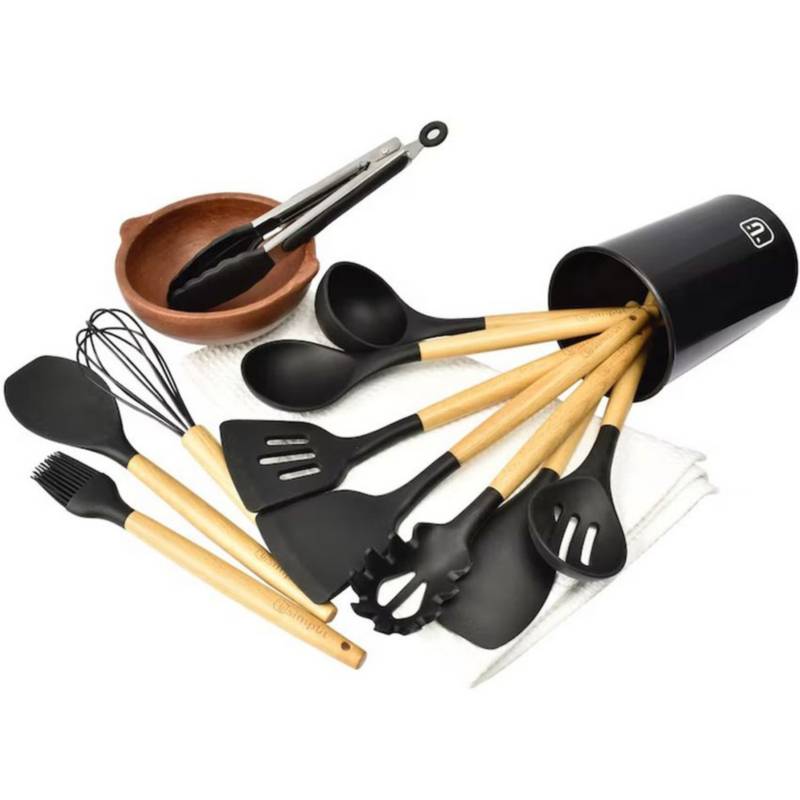 Set Utensilios De Cocina Madera y Silicona 12 Piezas