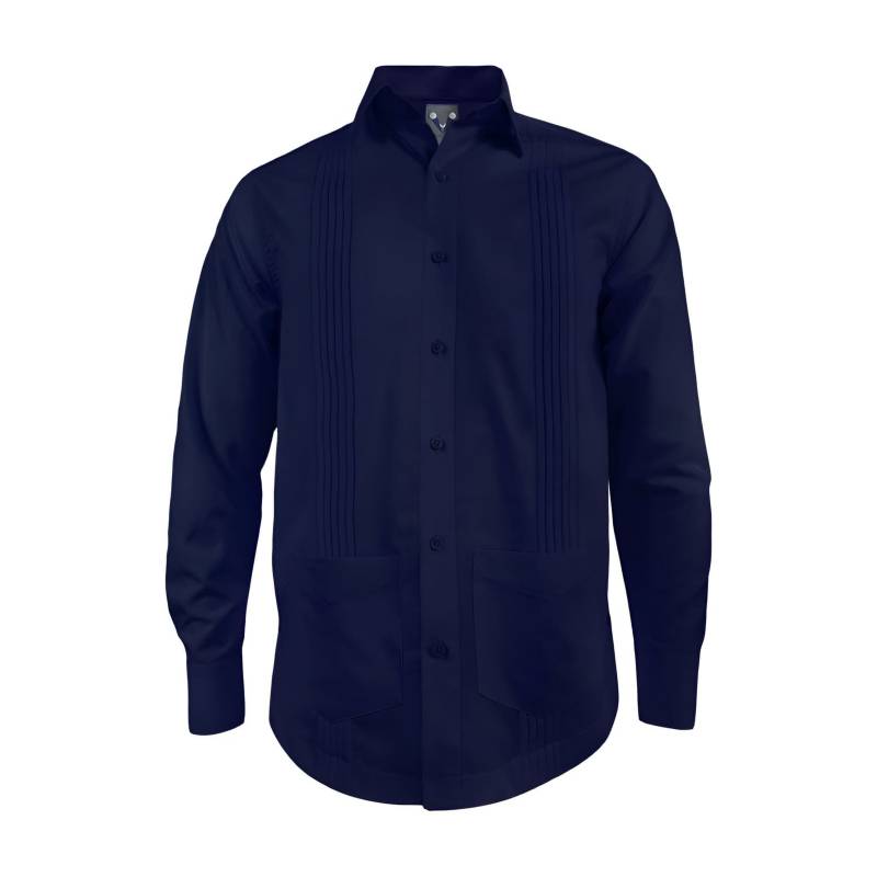 Camisa guayabera alforzas azul oscuro 2 bolsillos en tallas