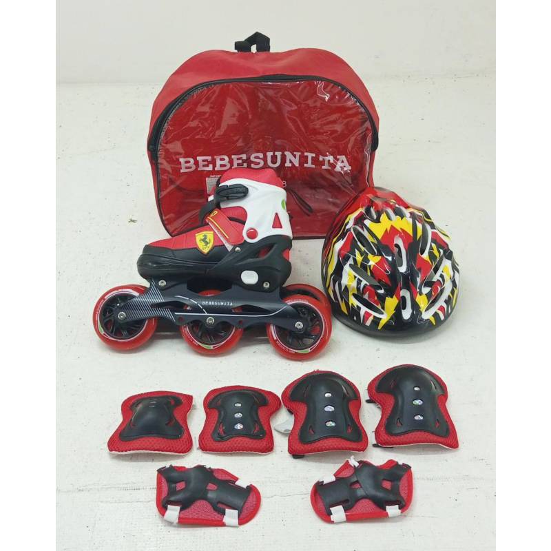 Patines + Kit Protección Niño Deporte Infantil Luces Tallas 28 33 Azul Ó  Rojo Graduables Chicago