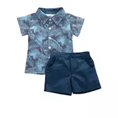GENERICO - Prendas niños conjuntos de vestir camisa de hojas y pantalón corto