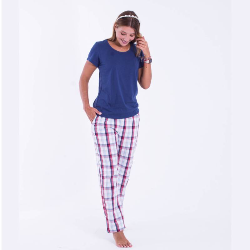 Pantalón pijama cuadros 100% algodón azul