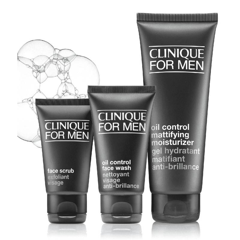 CLINIQUE - Set de Cuidado Facial Clinique For Men Oil Control Mattifying Moisturizer 100ml + Face Scrub 30ml + Oil Control Face Wash 50ml