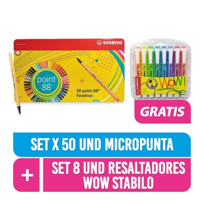 Kit Micropunta Stabilo X 50 Gratis Resaltador X 8