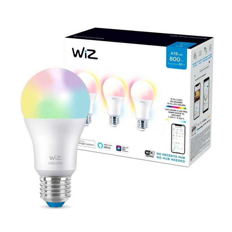 WIZ - Pack x3 led a19 wifi luz fria y calida + colores