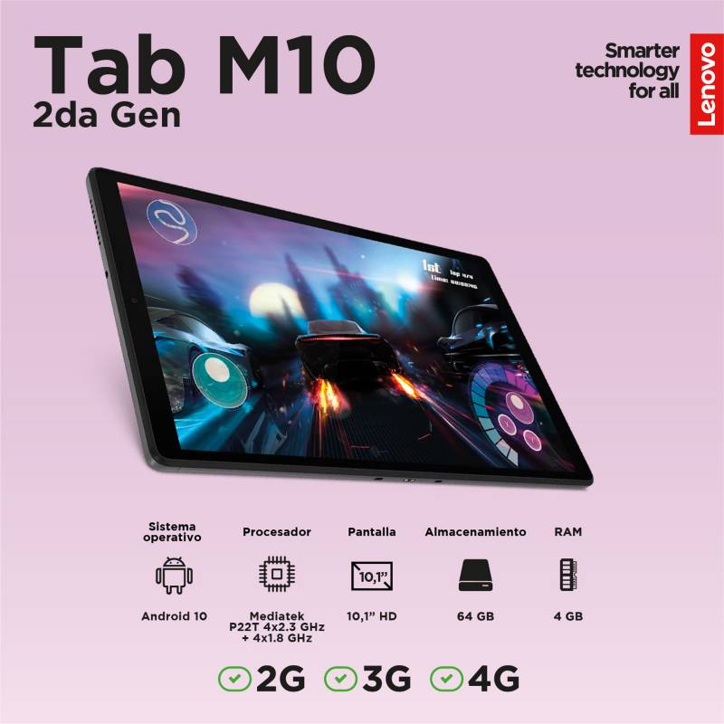 LENOVO - Tablet Lenovo M10 LTE 10.1 pulgadas 64GB, conectividad 4G/Bluetooth + 1 año protección contra daños accidentales
