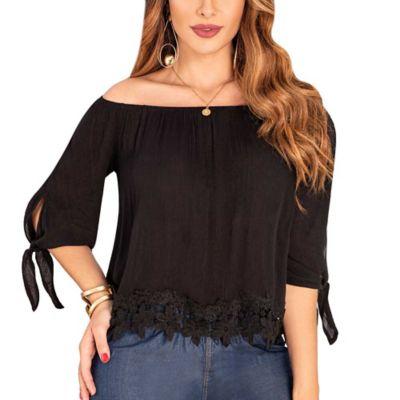 Blusa Maia Negro Para Mujer Manga 3/4 Croydon Zk09690