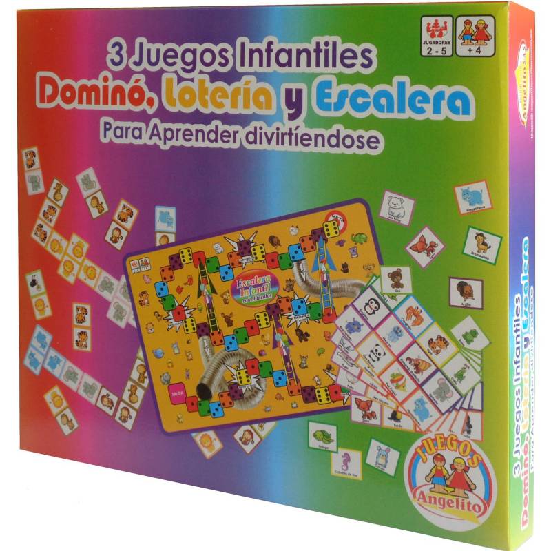 ANGELITO - 3 Juegos Infantiles Dominó, Lotería, Escalera