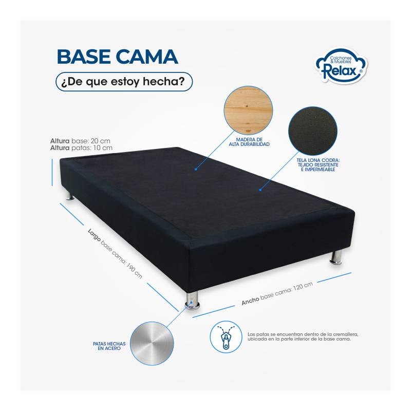 Colchón con Base Cama SemiDoble Firmeza Media Ortopédico con Pillow  Resortado Smart Dream 120 x 190 cm + Almohada + Protector Colchones Relax  COLCHONES RELAX