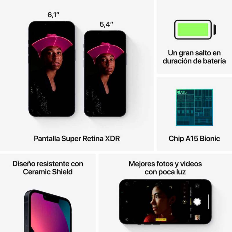 iPhone 13 256 GB 4GB, Pantalla 6.1 Pulgadas, Chip A15 Bionic APPLE