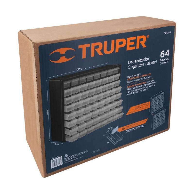 TRUPER - Caja Organizador 64 Compartimientos 50 Cm - Truper