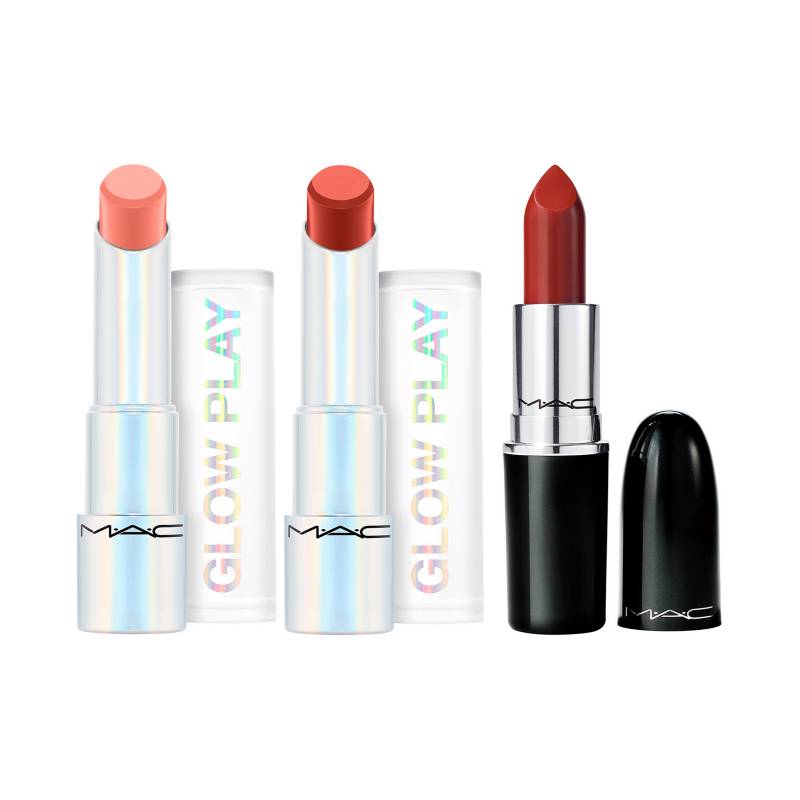 MAC - Set Maquillaje Labios Healthy Kiss MAC: Glow Play Lip Balm 3.6 gr  + Glow Play Lip Balm 3.6 gr  + Lustreglass Sheer-Shine Lipstick 3 gr 