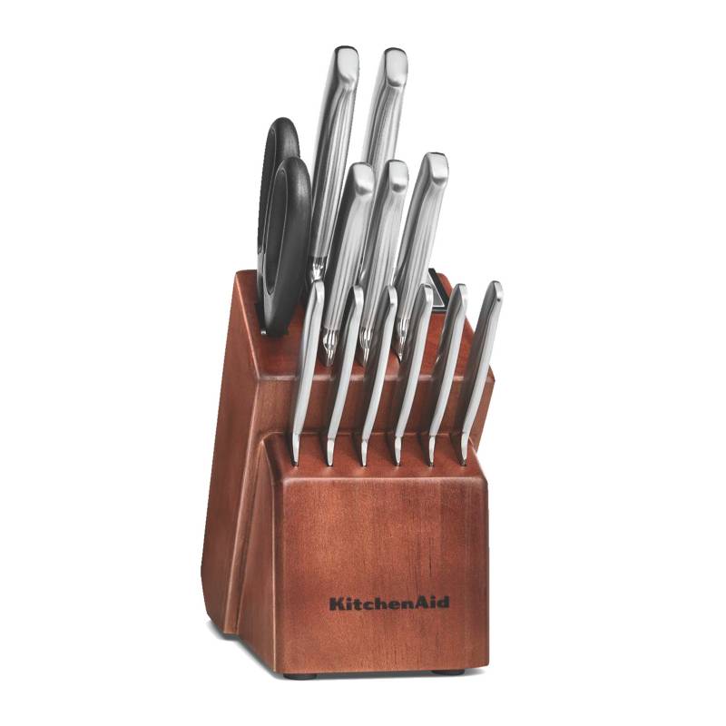 KitchenAid - Bloque de cuchillos KitchenAid Madera Nogal - 14 Piezas en Acero Inoxidable