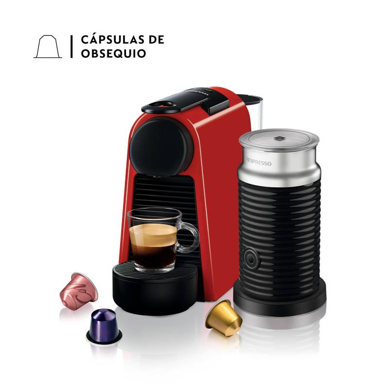 NESPRESSO - Cafetera con Cápsulas Nespresso Essenza Mini Roja con Espumador de Leche