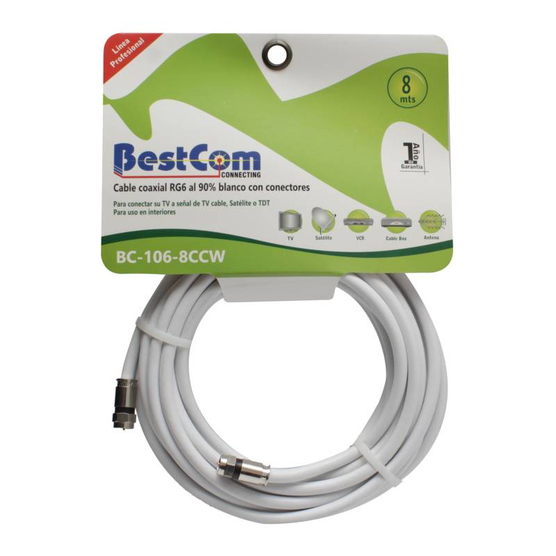 BESTCOM - Cable Coaxial RG-6 al 90 8 Mt Blanco 