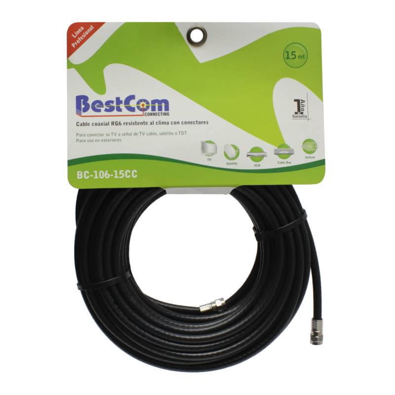 BESTCOM - Cable Coaxial RG-6 al 90 15 Mt Negro 
