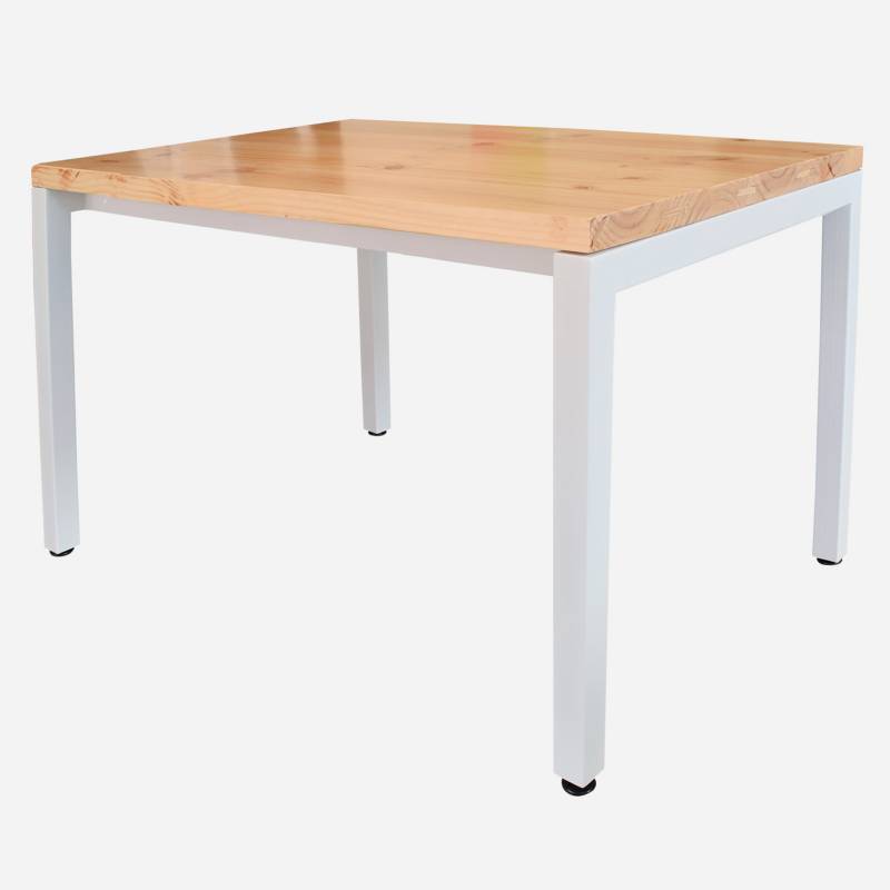 KWOKING Mesa de comedor moderna con parte superior de madera maciza de  pino, mesa rectangular con pedestal contemporánea con base metálica para el