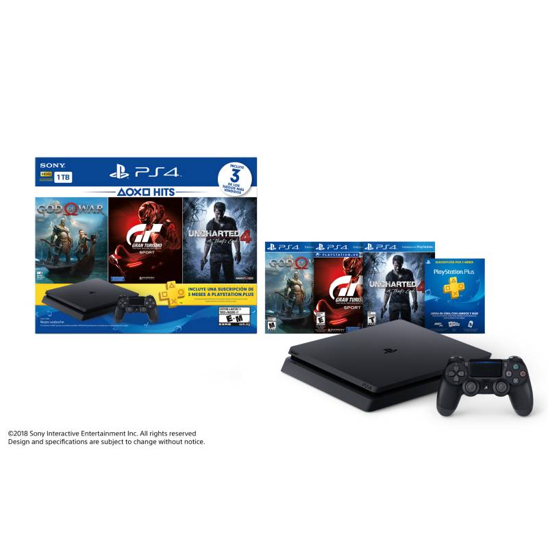 PlayStation - Consola Hits Bundle 3 Slim PS4 1TB + 1 Control + God of War + GT Sport + Uncharted 4