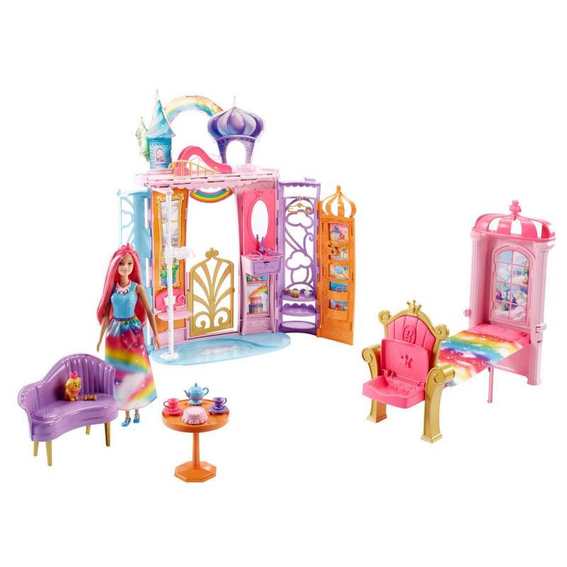 BARBIE - Barbie  Dreamtopia Castillo de Arcoíris Princesa Barbie y su Mascota