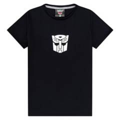 Transformers - Camiseta Mc Negra Escudo Plata Niño Transformers