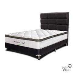 CONFORT VITAL - Colchón con Base Cama cama Doble Firmeza Media Ortopédico con Pillow Resortado Vital Pillow 140 x 190 cm + 2 Almohadas + Cabecero Confort Vital
