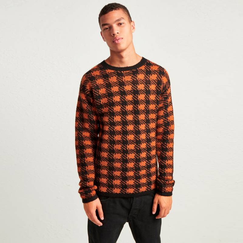 FRENCH CONNECTION - Sweater Pohair Plaid Naranja