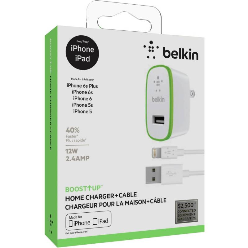 Belkin - Cargador de casa  12v + cable lightning 1.2 metros