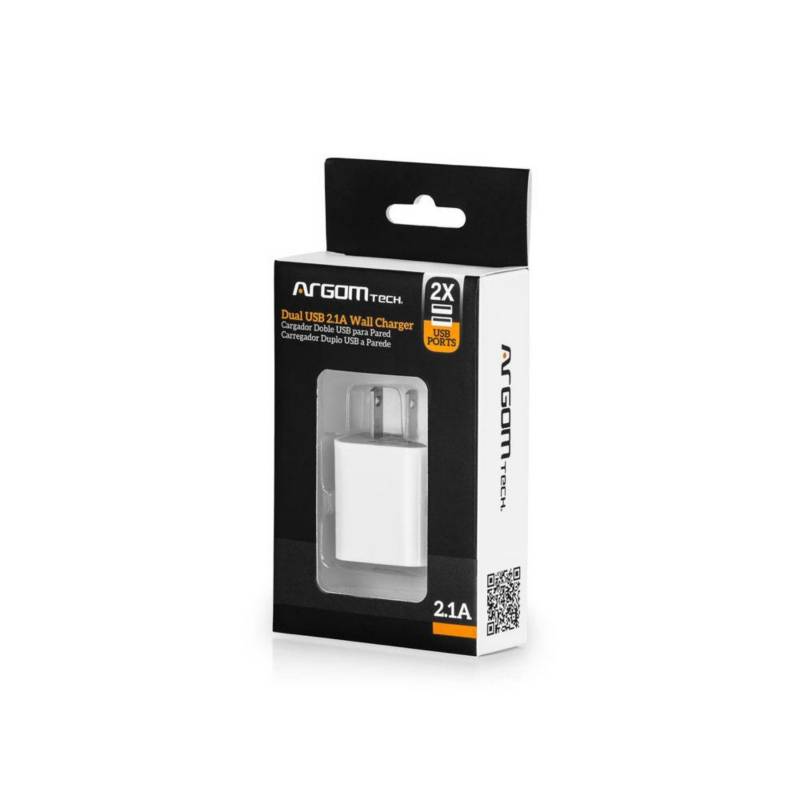 Argomtech - Cargador de pared dual USB 2.1a blanco