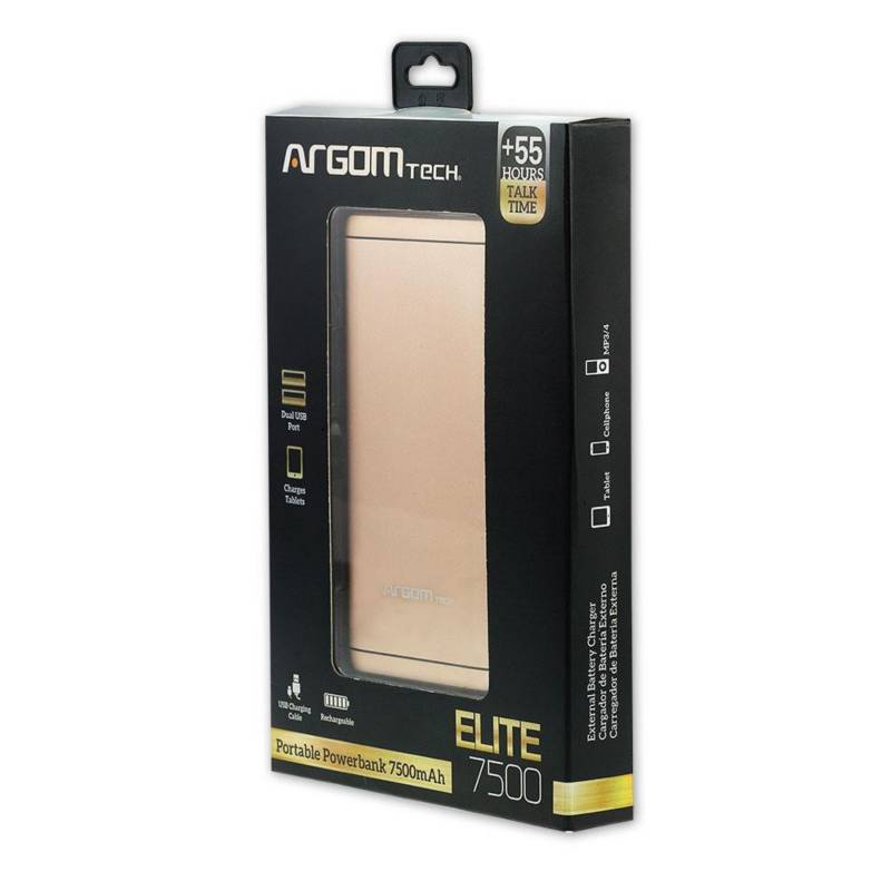 Argomtech - Cargador externo con 2 puertos USB 7500 mah dorado