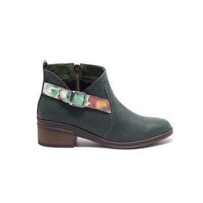 Botin Verde Con Flores Modelo Gipsy Viola